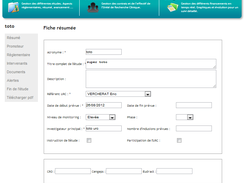 Ecran résumé d'un projet de recherche clinique