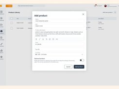 Create your product catalog in the product library in just a few clicks. Personalize each product with a name, SKU, description, price, and currency.