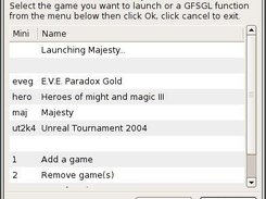 GFSGL 0.92.0 GTK2 interface launching a game