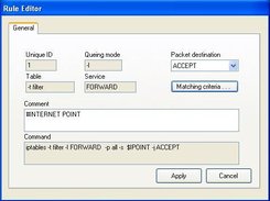 For each table of IpTables you can create rules via GUI