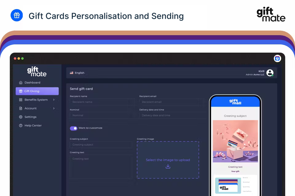 Gift Cards Personalisation and Sending