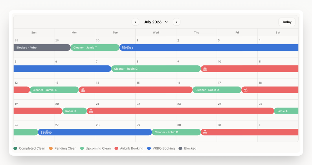 Booking Calendar with Clean Windows