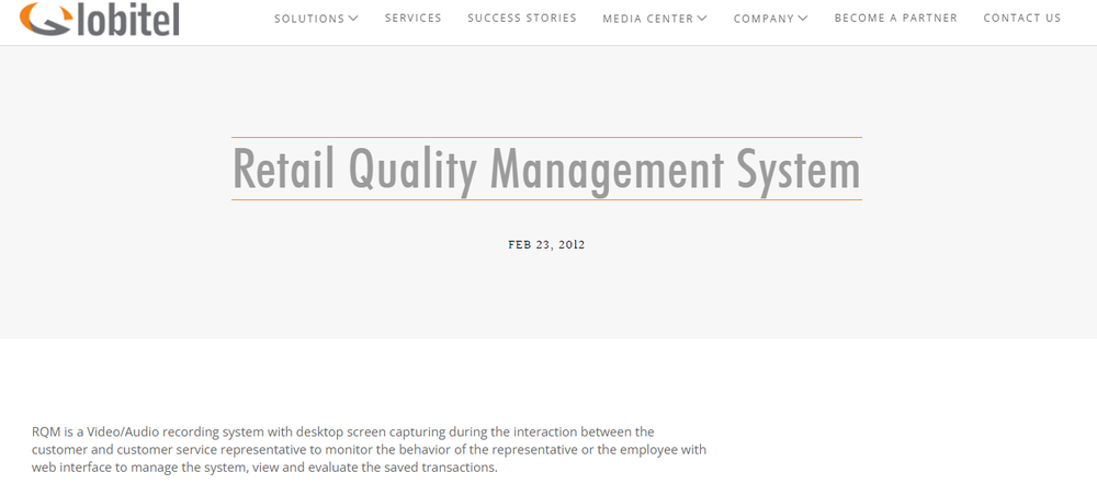 Globitel Retail Quality Management (RQM) Screenshot 1
