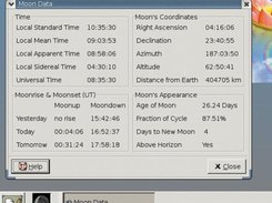 The moon data window and the moon applet in the gnome panel