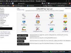 View of the GNUMP3d Webmin module when GNUMP3d is running.