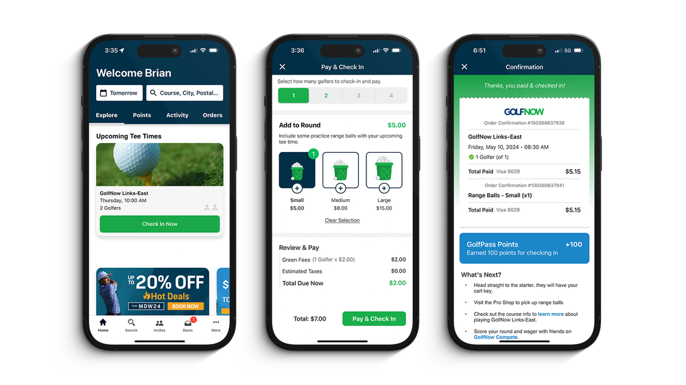 Mobile Check-In & Pay with GolfNow Pro & GolfNow Premier. Contactless technology built to streamline mobile check-in, food and beverage orders, and more.