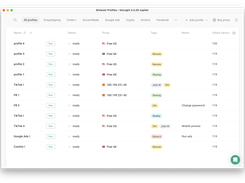 Main screen of GoLogin - Browser profile table.