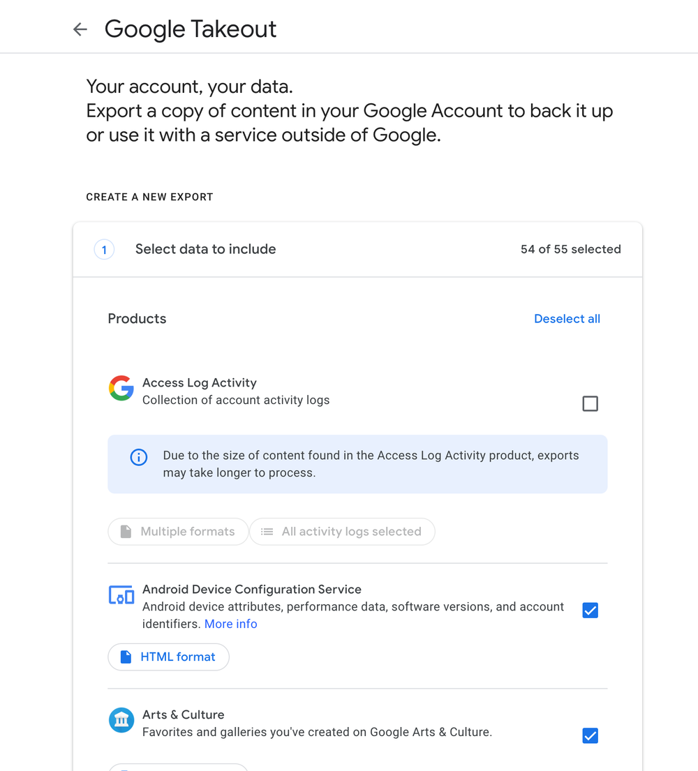 Google Takeout Screenshot 1