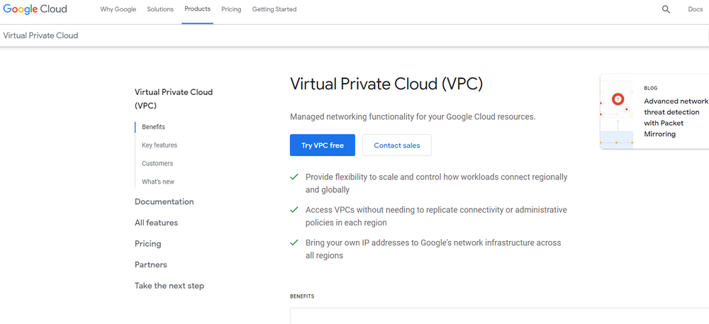 Google Virtual Private Cloud (VPC) Screenshot 1