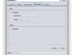 On the POP/IMAP tab you can enable and configure a users POP and IMAP settings