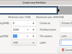 GParted Create New Partition