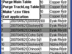 gpsDataLogger- Data table with file menu dropdown
