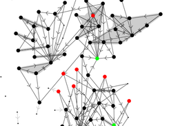 Example of visualisation, with clusters of "strongly connected" nodes