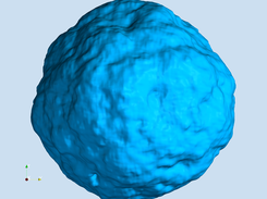 The external interface of a nano-particle shown as an isosurface of the water density in the system.