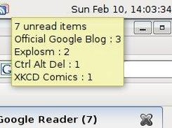 Tray icon: shows number of unread items and of which feed