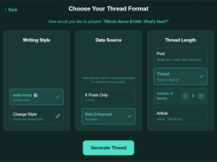 GrowKaito crypto twitter thread generator with web search enabled