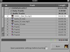 The compilation window with some audio tracks.