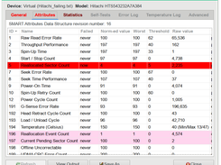 Information window - failing drive