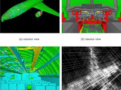 The Boeing 777 dataset has 352 million triangles (7.5 GB of data). The size of the octree using at most 480,000 vertices per leaf is only 1.2 MB. 