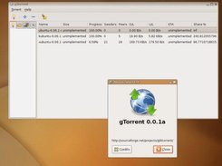 gTorrent, showing the system tray icon, and the about window
