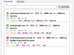 Main window with ping hosts examples