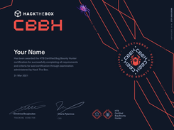 HTB Certified Bug Bounty Hunter (HTB CBBH) is a highly hands-on, intermediate level, certification that assesses the candidates’ bug bounty hunting and web application pentesting skills. Certification holders will possess technical competency in the bug bounty hunting and web application penetration testing and will be able to compose a commercial-grade as well as actionable report.