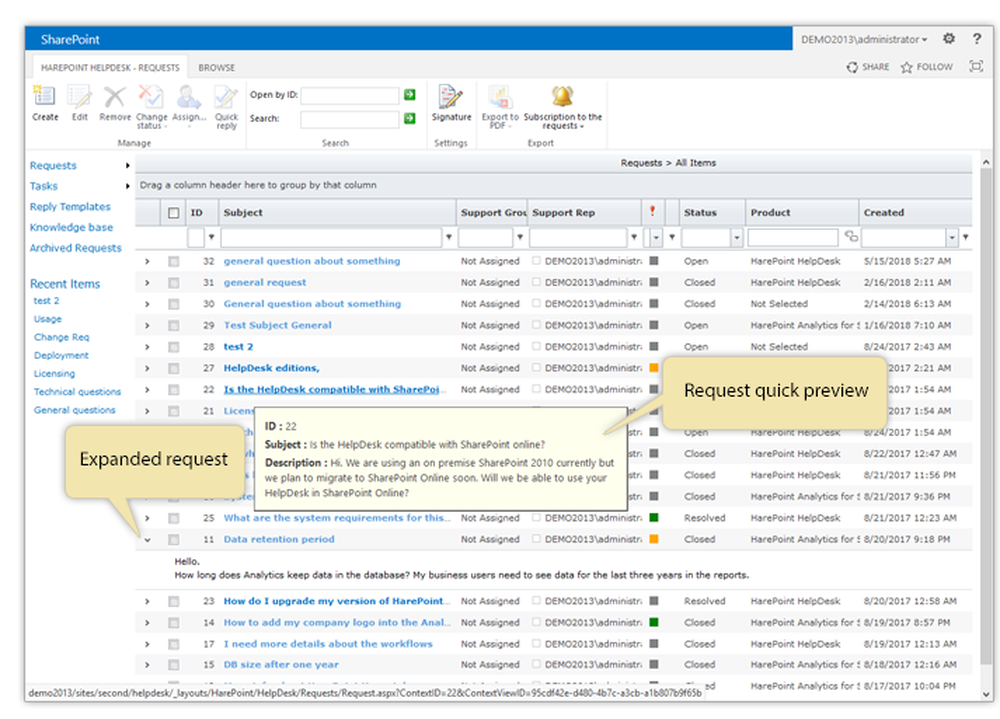 HarePoint HelpDesk for SharePoint Screenshot 1