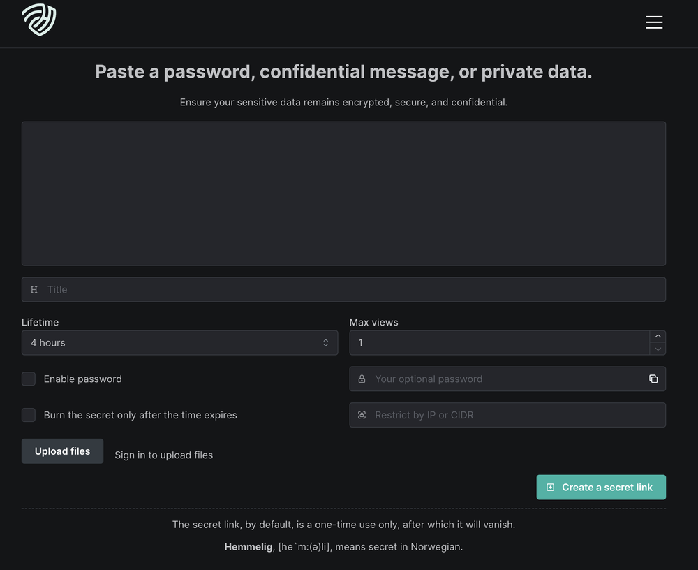 Hemmelig.app Screenshot 1