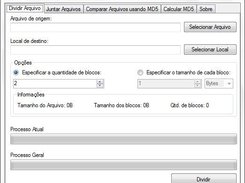 Interface gráfica da parte de dividir arquivos.