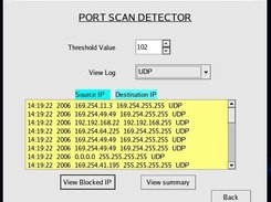 Port Scan Detector control and log viewer screen