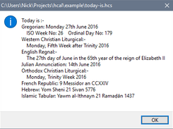 Result of "today-is.hcs" script