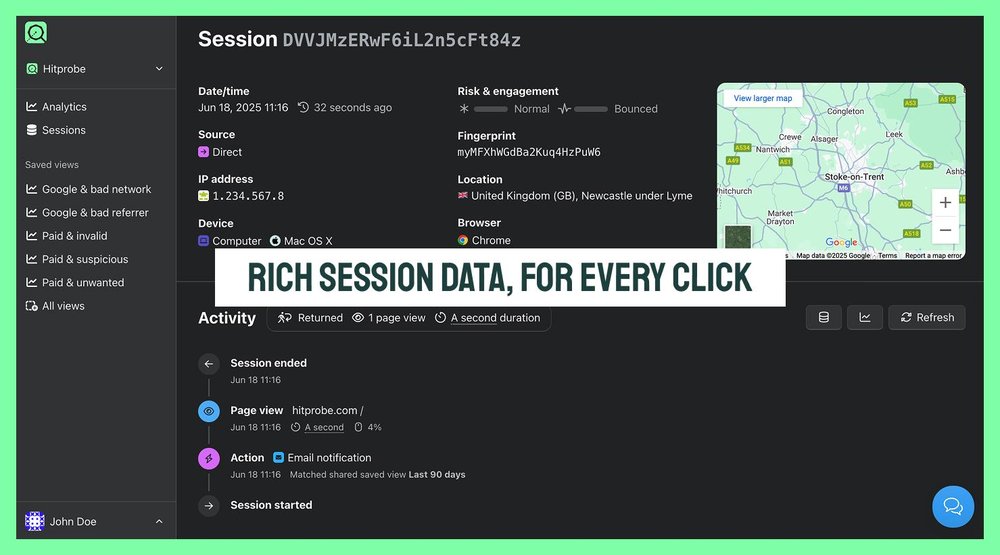 Track every paid or organic click, detect all the device, IP and network data and get a 360 view of everything that happens as soon as they land on your website.