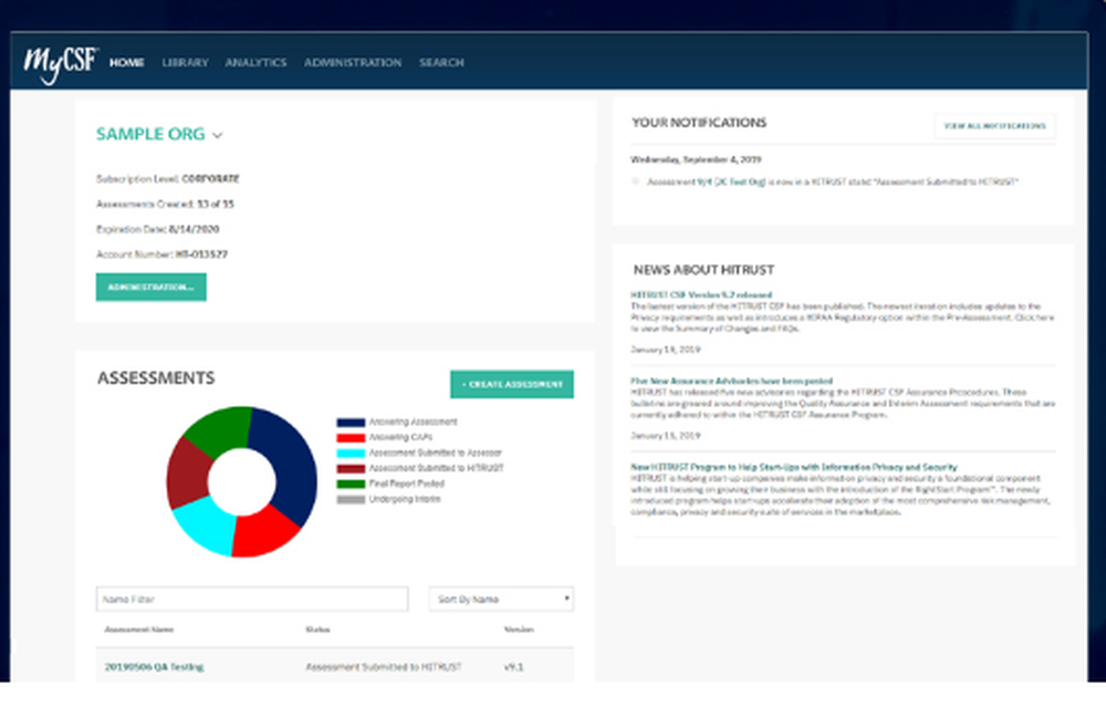HITRUST MyCSF Screenshot 1