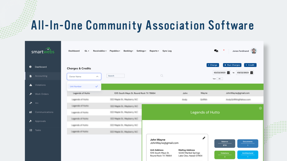 Smartwebs all-in-one HOA management software, was developed and designed exclusively for community associations, using the most up-to-date cloud technology and security. Powerful workflows, easy automation, and improved reporting will keep your communities running smoothly.