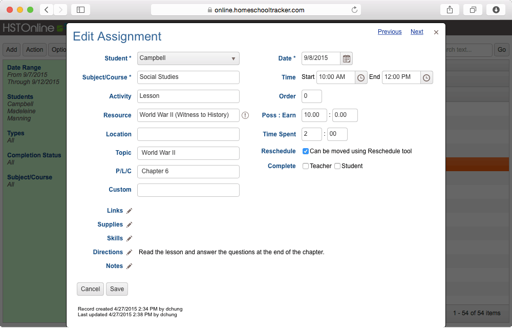Homeschool Tracker Screenshot 1