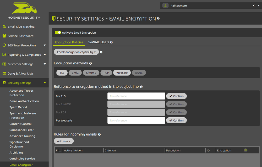 Hornetsecurity Email Encryption Screenshot 1
