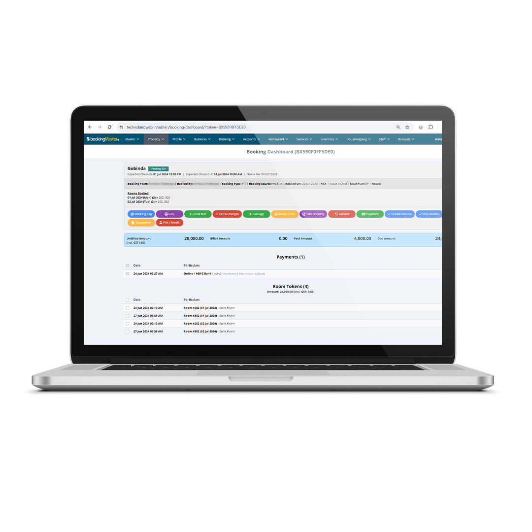 Booking Master Booking Dash Board