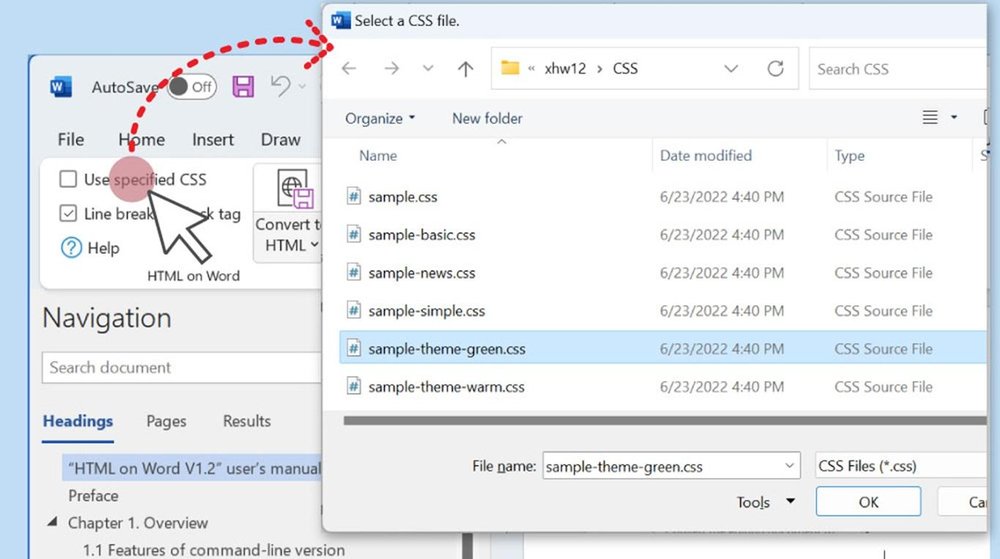 HTML on Word Screenshot