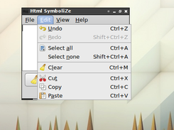 Html SymboliZe, Linux release, version 2.0.0, showing the Edit menu