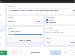 HuMidi v2.0 with a new Light mode theme, showing a settings page with option to change color theme.