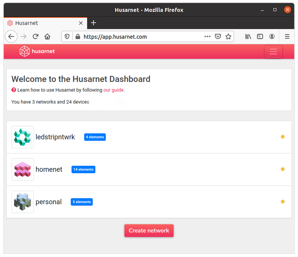 List of all Husarnet networks associated with user account.