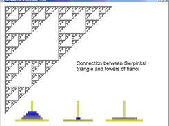 Sierpinski fractal aside the matching Towers of Hanoi pos.