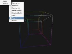 The start screen shows a hypercube, also known as tesseract