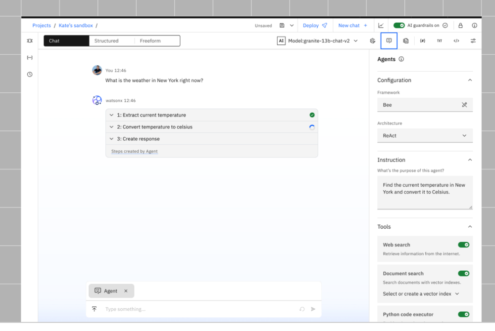 IBM watsonx.ai Agent Builder Screenshot 1