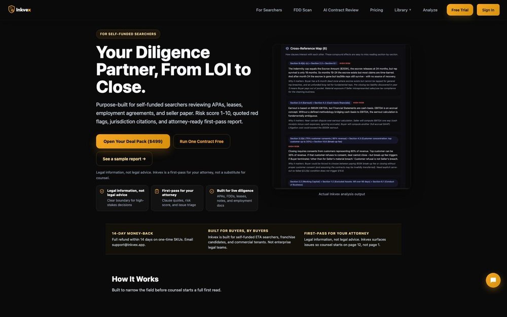 Inkvex diligence workspace for acquisition and franchise document review