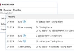 Always know your true inventory count on hand, track all movements and depletions across locations, and seamlessly integrate with Commerce7 to keep inventory and DTC sales in sync, automatically.