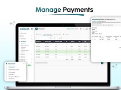 A payment management module showing transaction records, payment statuses, and options for tracking received and pending payments.