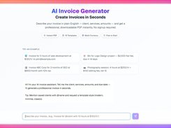 Just describe your invoice in plain English and AI generates a professional, ready-to-download PDF in seconds — no forms to fill out, no signup required.