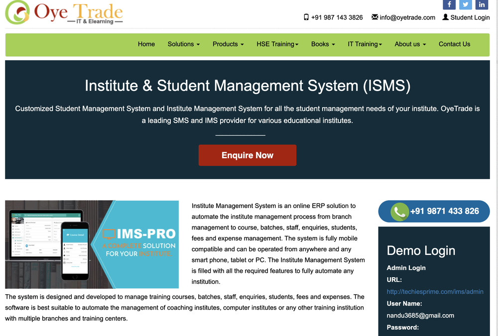 Institute Management System Screenshot 1