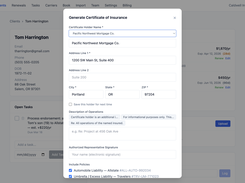 Generate ACORD-25 Certificates of Insurance in seconds with saved certificate holders